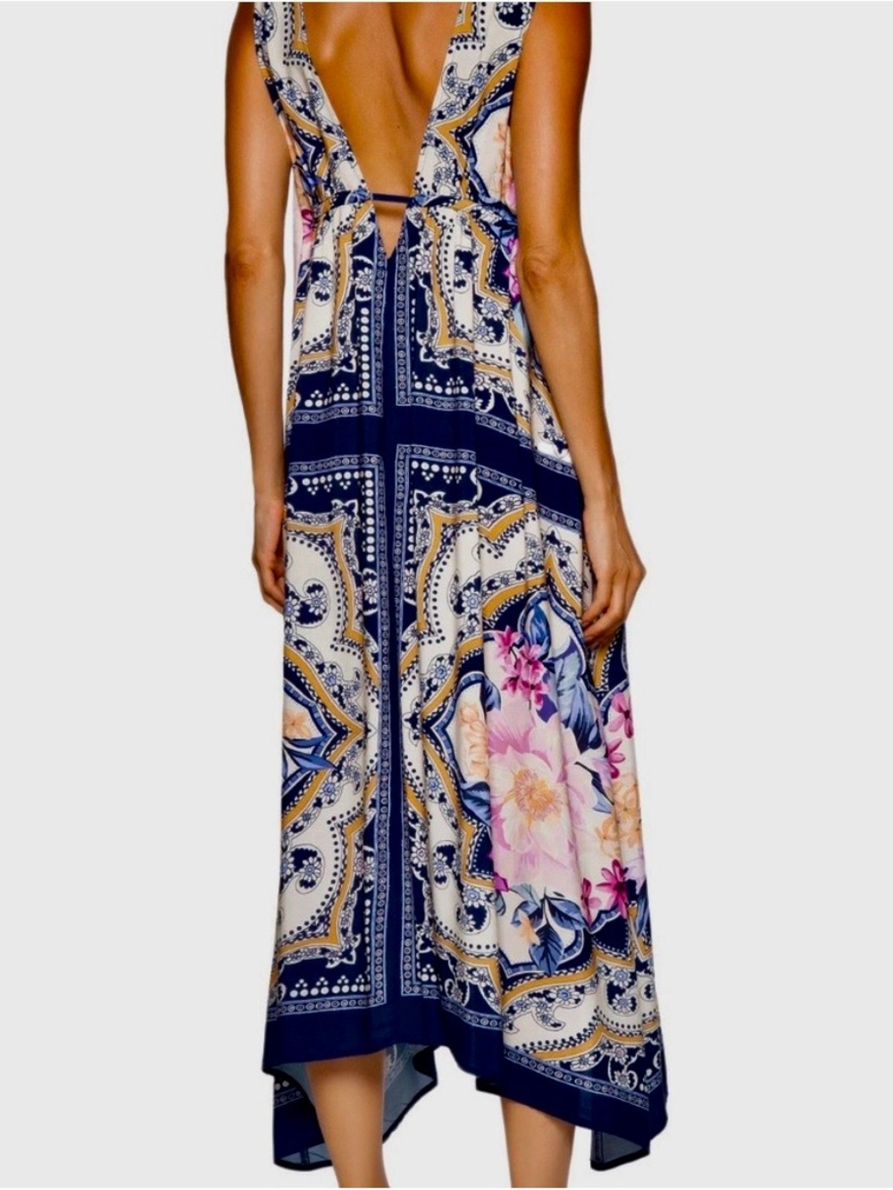 FARM Rio Navy, Pink & Gold Floral V‑Neck Maxi Dress - Picture 2 of 6